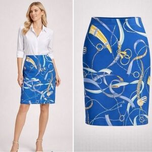 J. McLaughlin Thalia Sinclair Skirt NEW Penscript Blue Nautical Equestrian Large